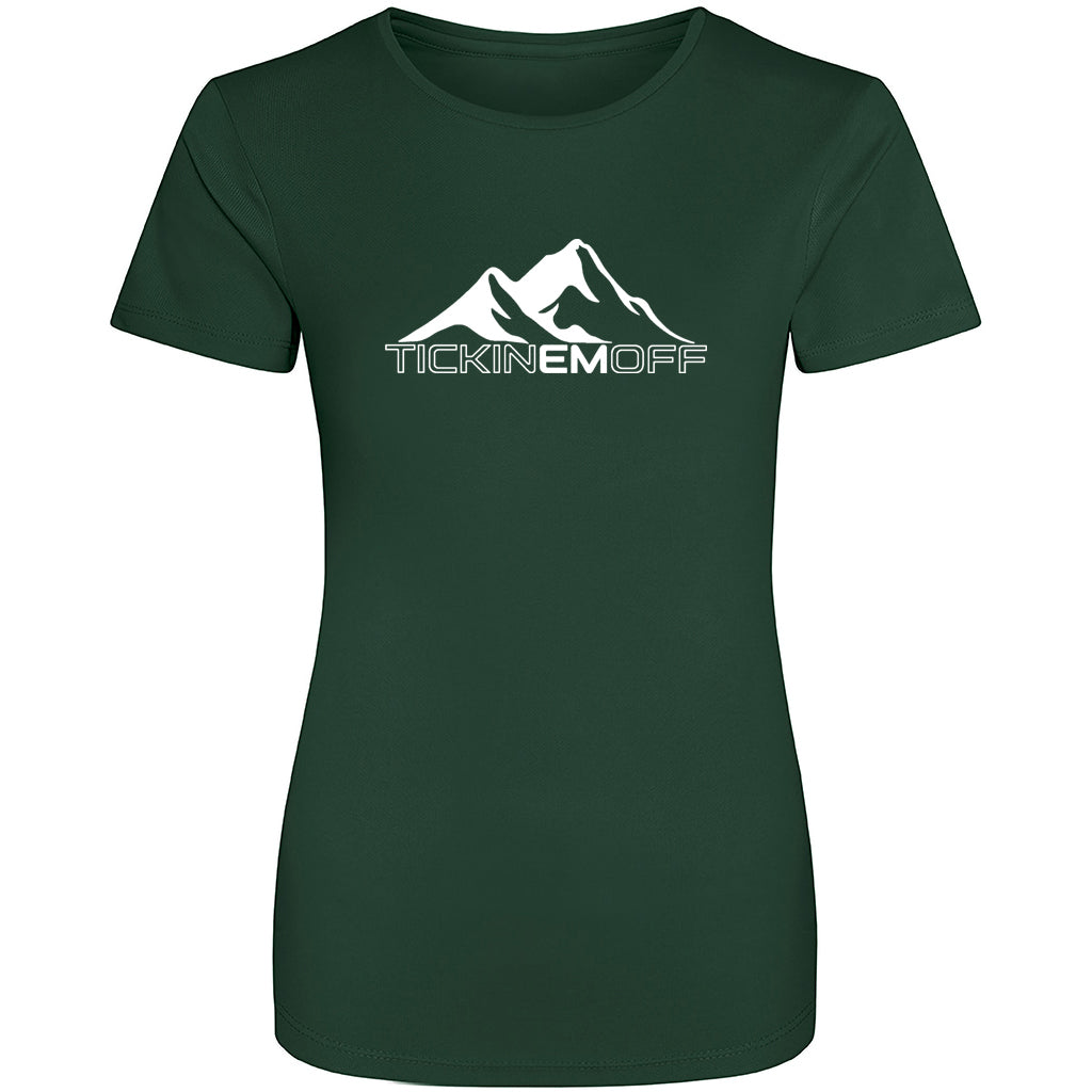 TickinEmOff Women's Tshirt MOISTURE WICKING (Large Logo)