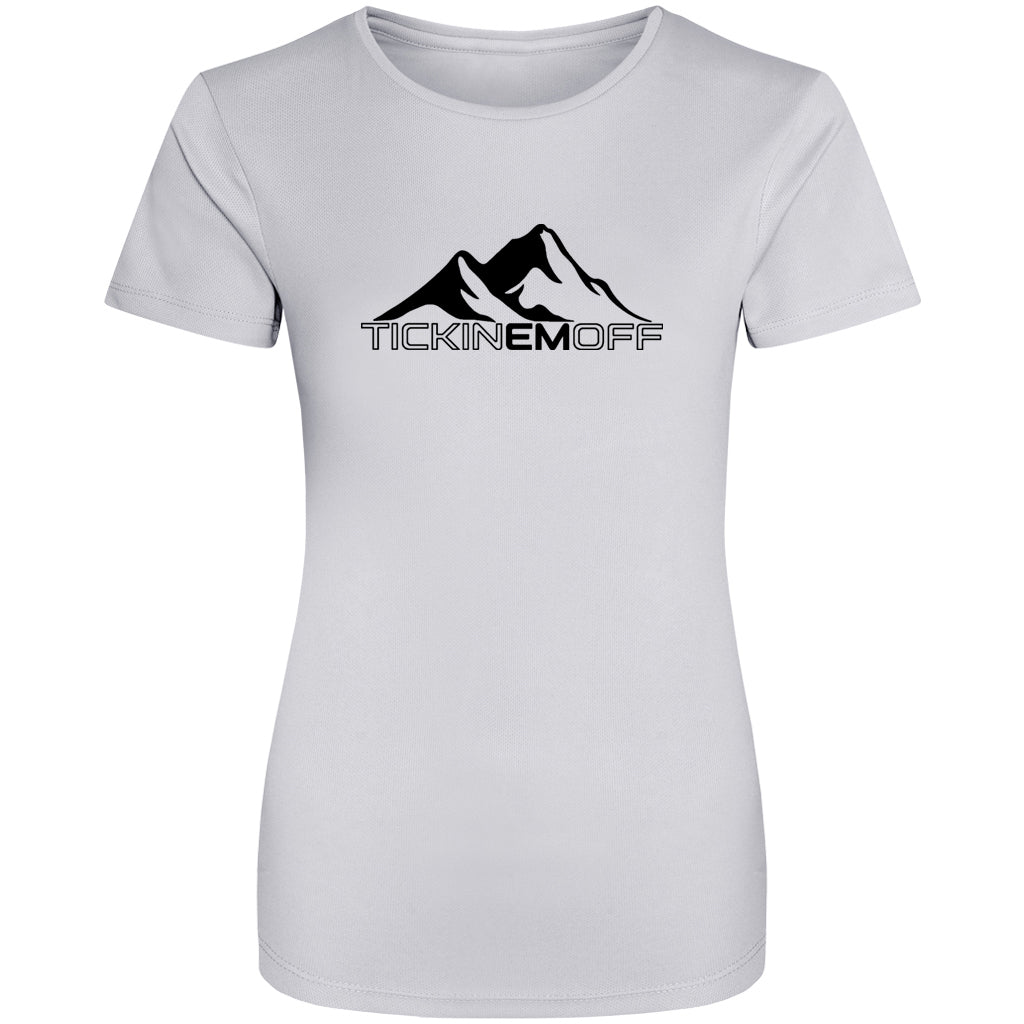 TickinEmOff Women's Tshirt MOISTURE WICKING (Large Logo)