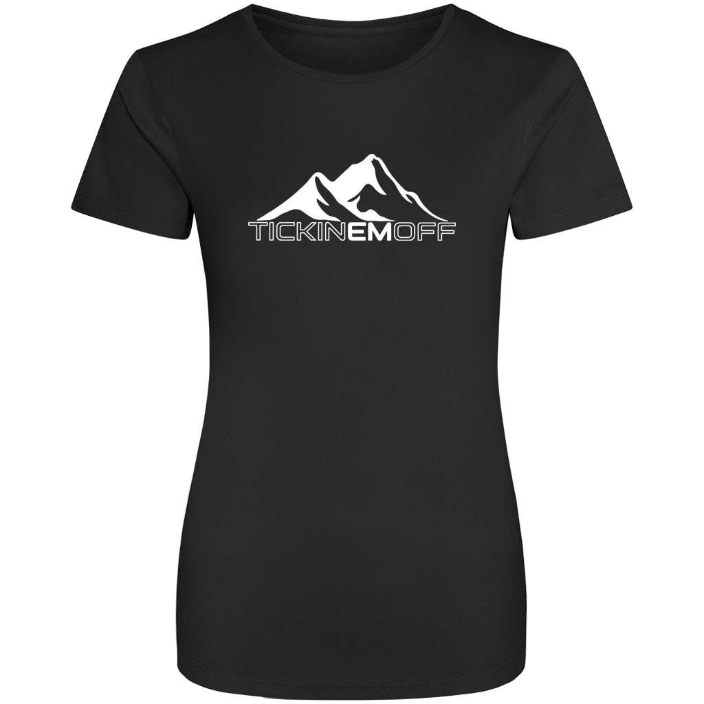 TickinEmOff Women's Tshirt MOISTURE WICKING (Large Logo)