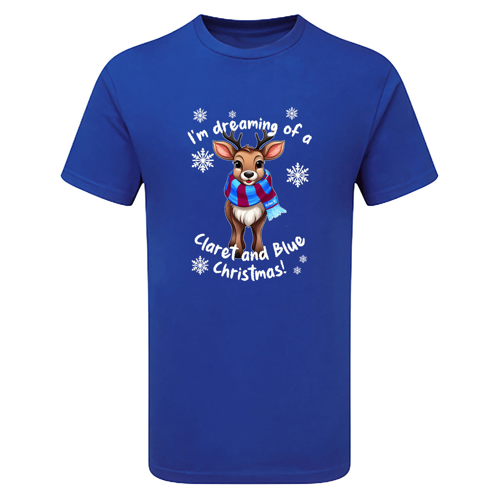 Aston V. Claret & Blue Christmas Reindeer Children's Tshirt