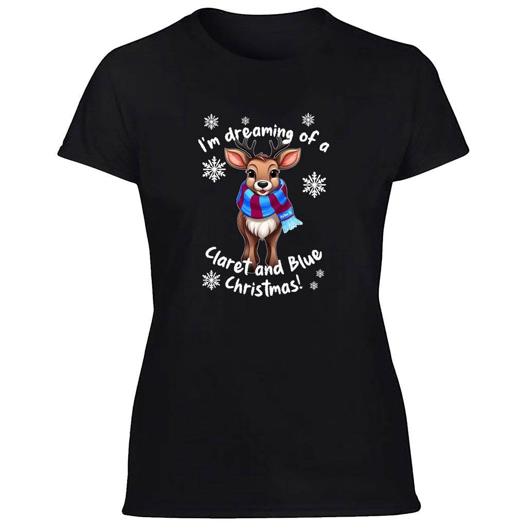 Aston V. Claret & Blue Christmas Reindeer Women's Tshirt