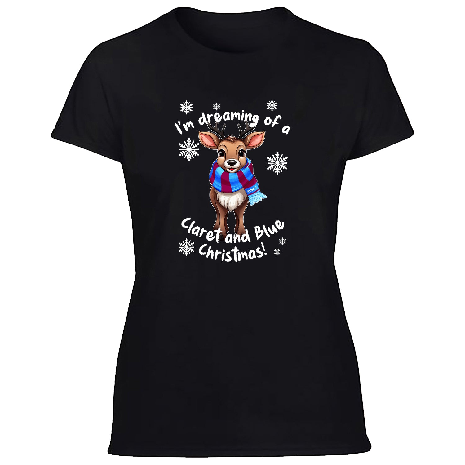 Aston V. Claret & Blue Christmas Reindeer Women's Tshirt