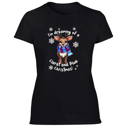 Aston V. Claret & Blue Christmas Reindeer Women's Tshirt