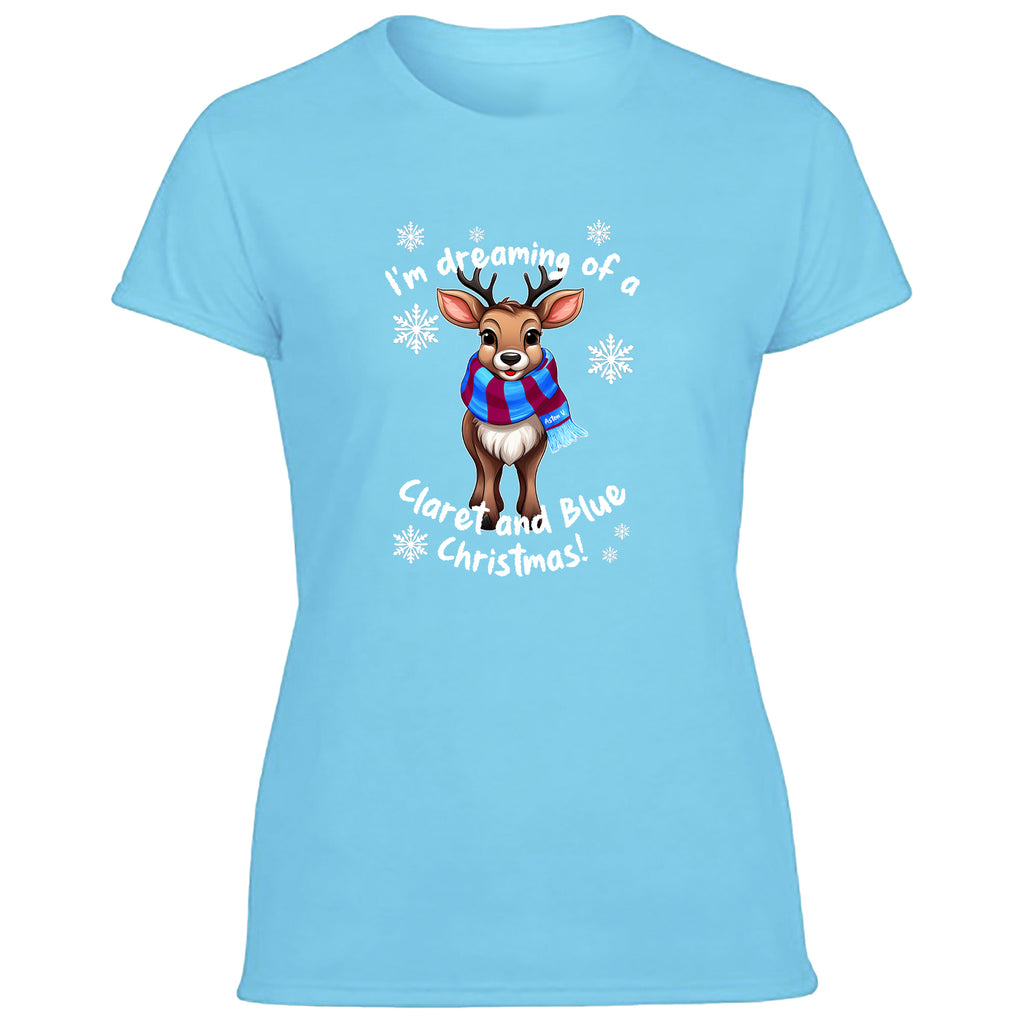 Aston V. Claret & Blue Christmas Reindeer Women's Tshirt