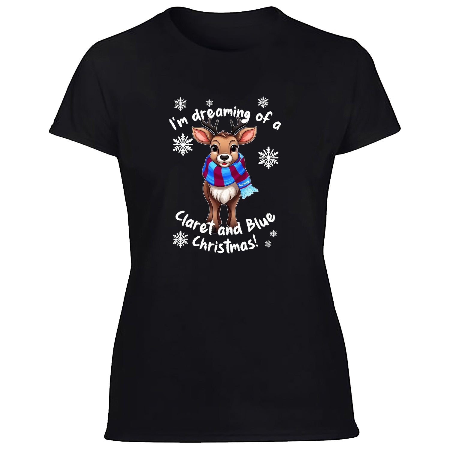 Burnley Claret & Blue Christmas Reindeer Women's Tshirt