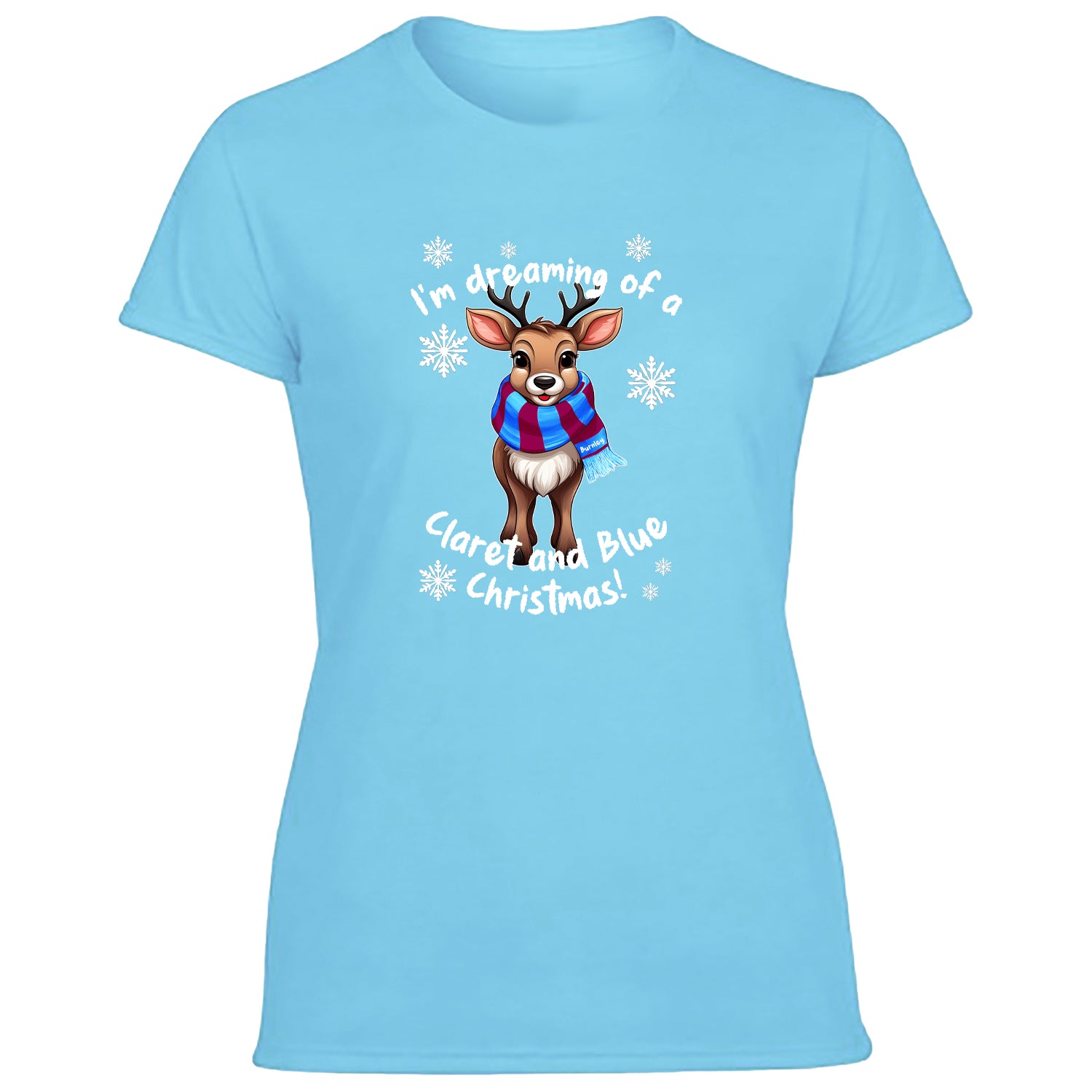 Burnley Claret & Blue Christmas Reindeer Women's Tshirt