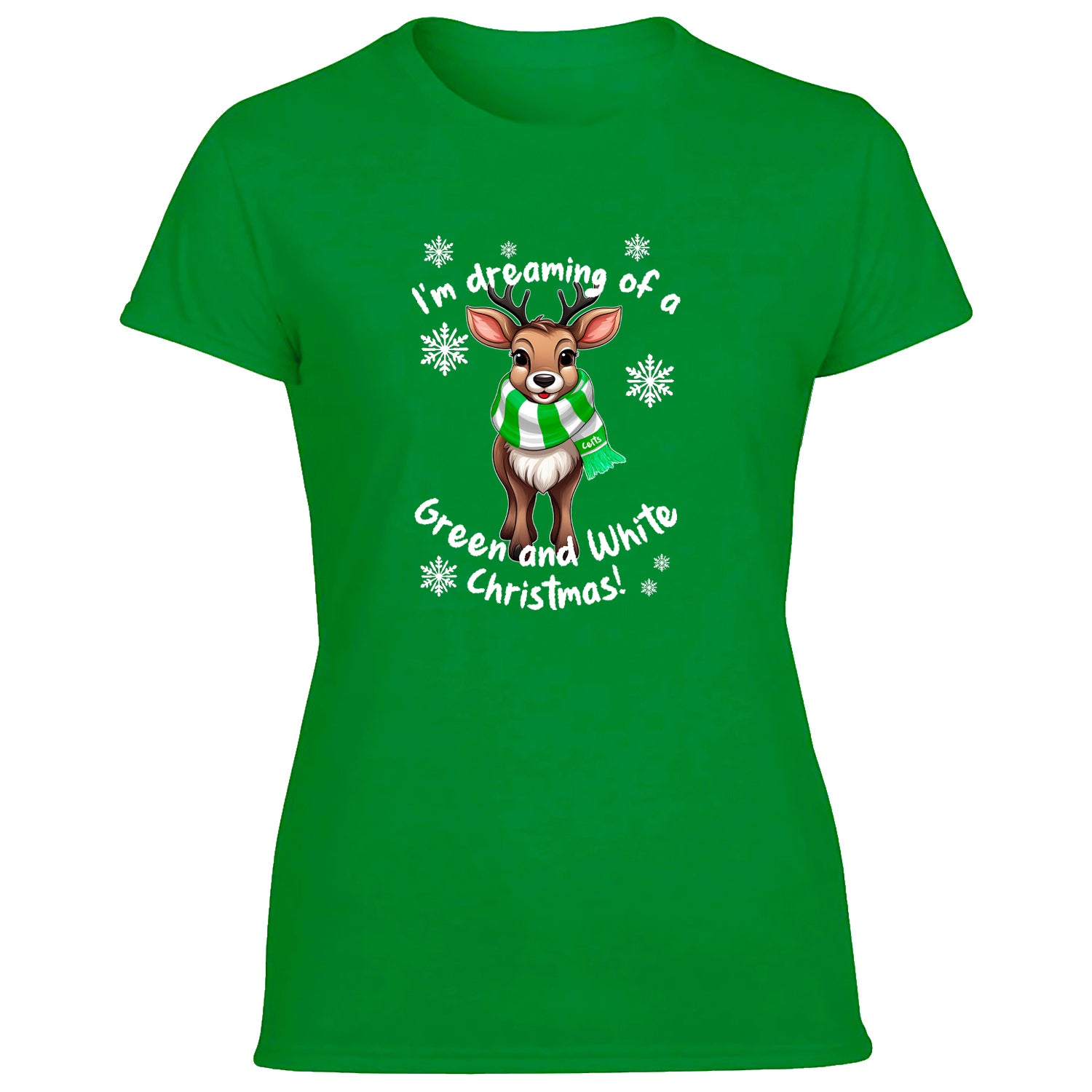 Celts Green & White Christmas Reindeer Women's Tshirt
