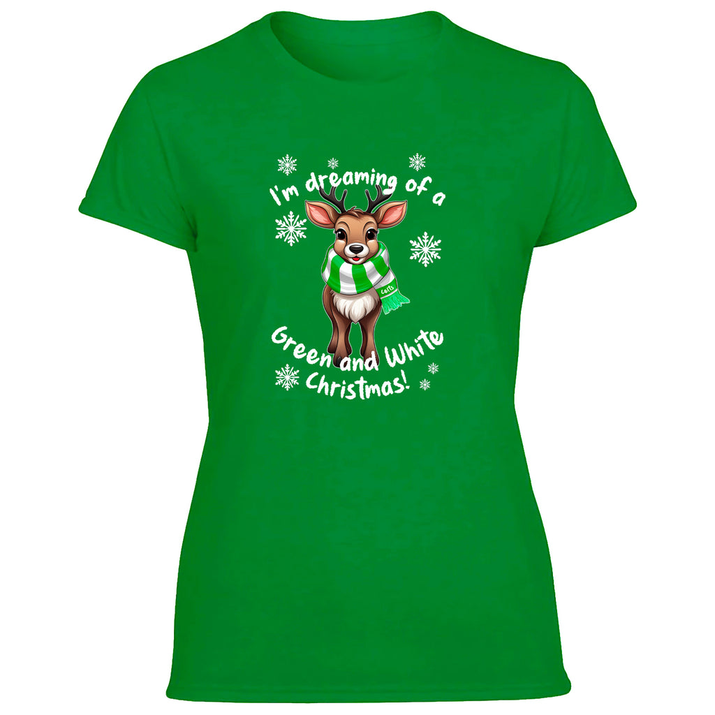 Celts Green & White Christmas Reindeer Women's Tshirt