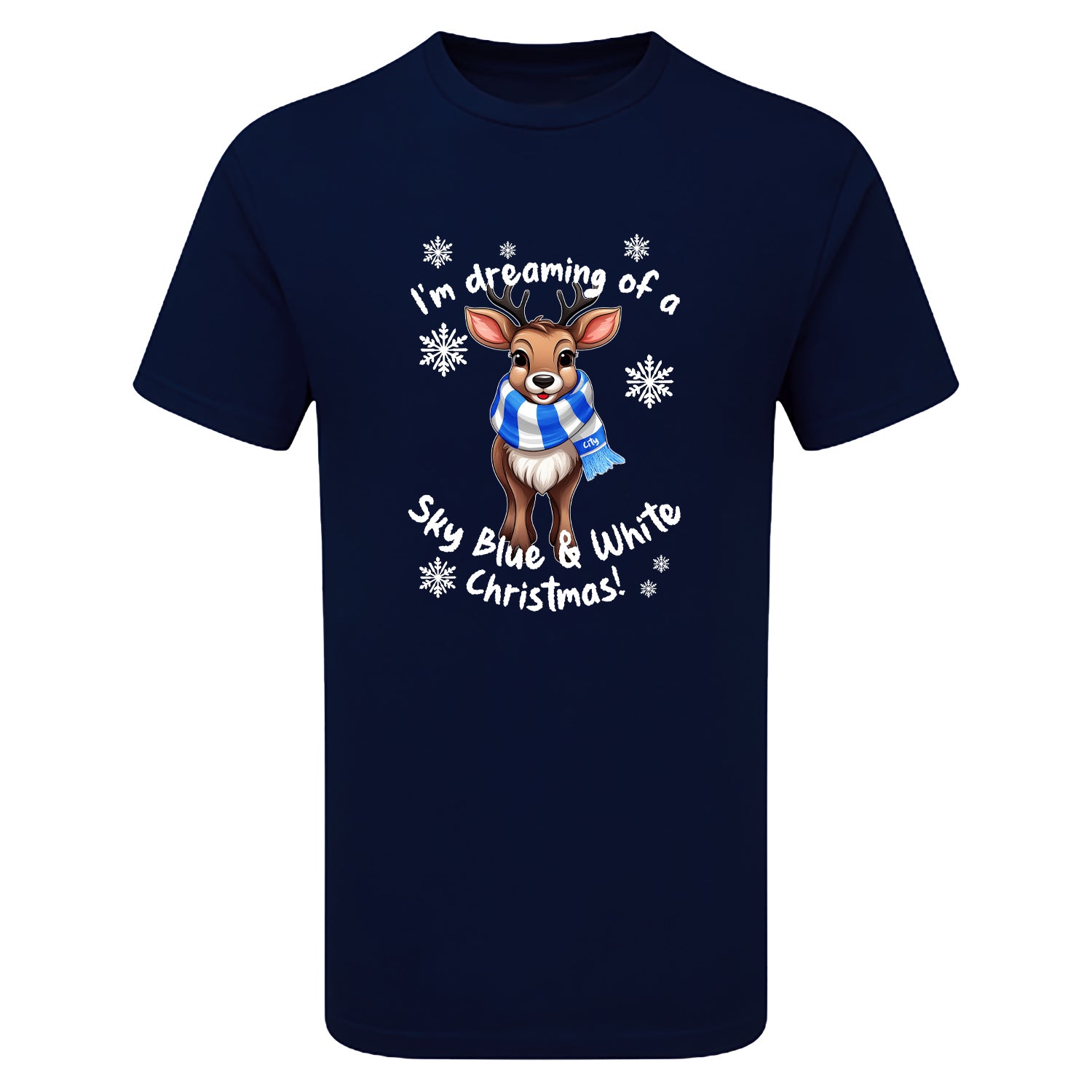 City Blue & White Christmas Reindeer Men's Tshirt