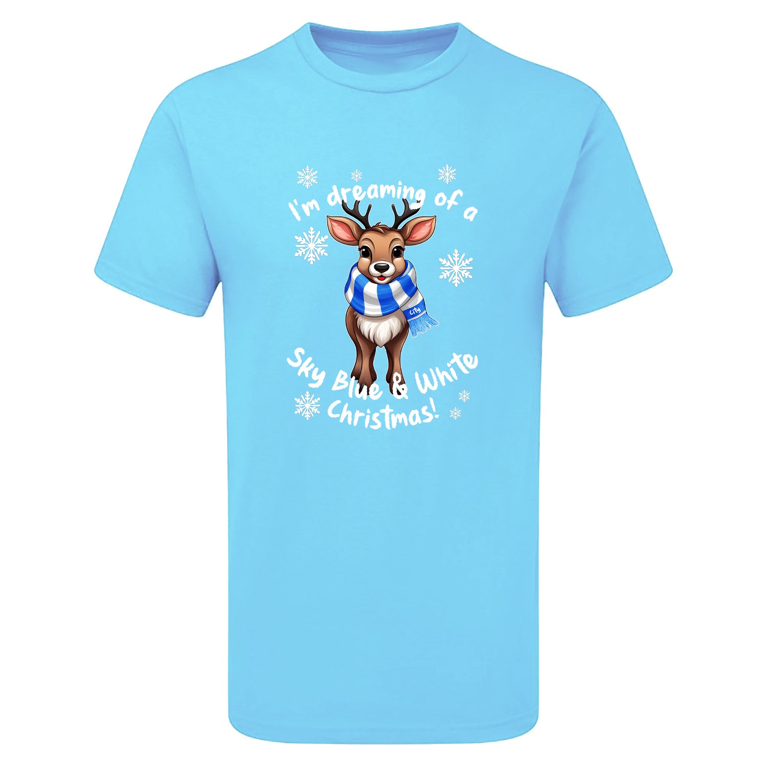 City Blue & White Christmas Reindeer Men's Tshirt