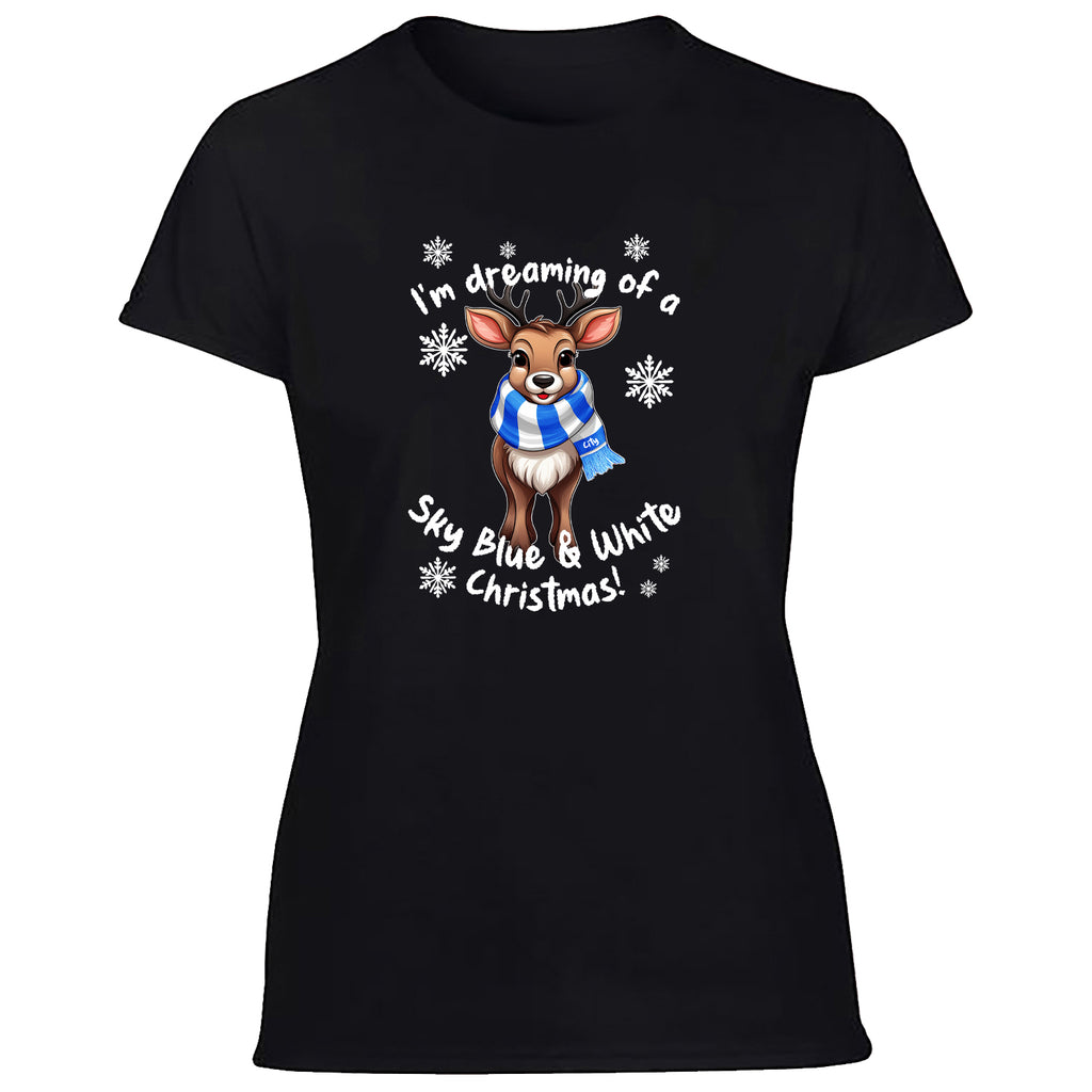 City Blue & White Christmas Reindeer Women's Tshirt