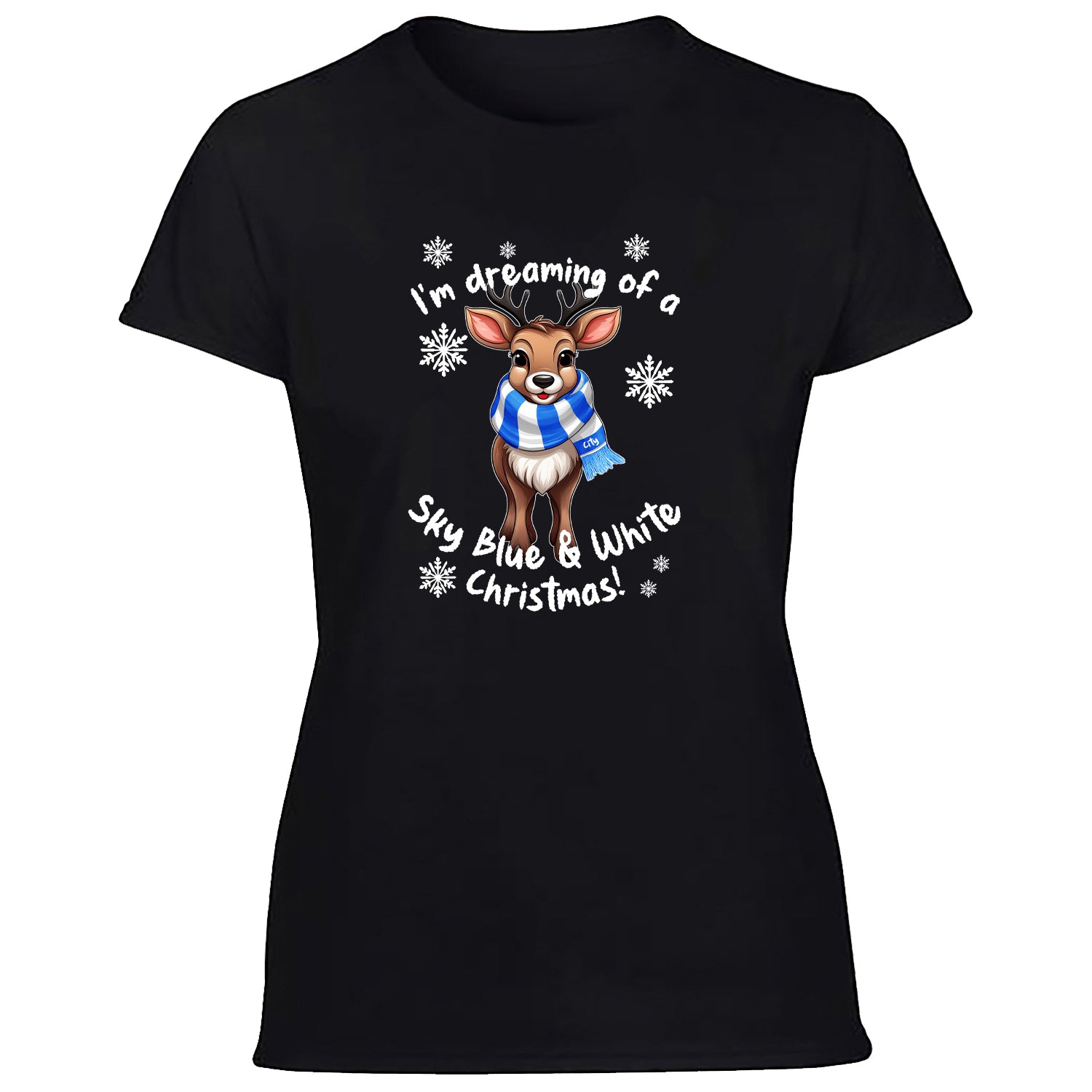 City Blue & White Christmas Reindeer Women's Tshirt