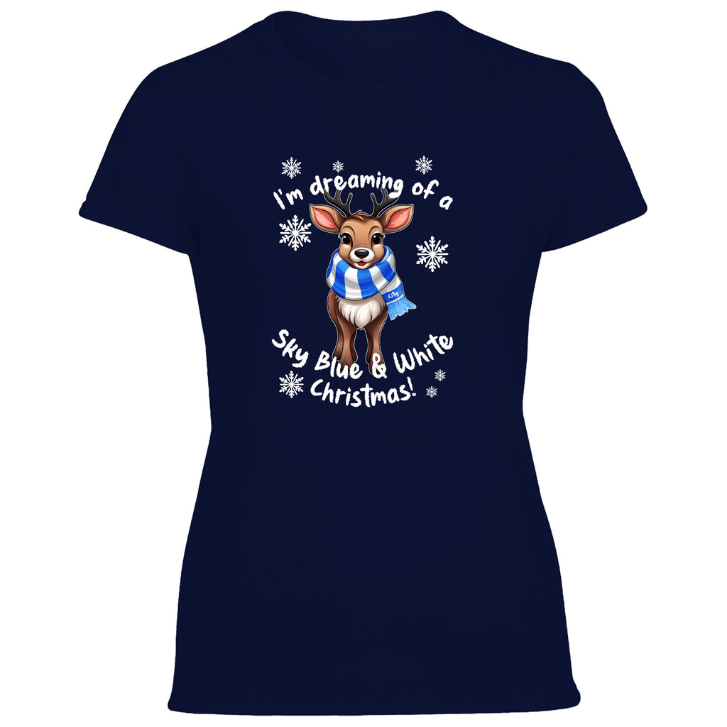 City Blue & White Christmas Reindeer Women's Tshirt