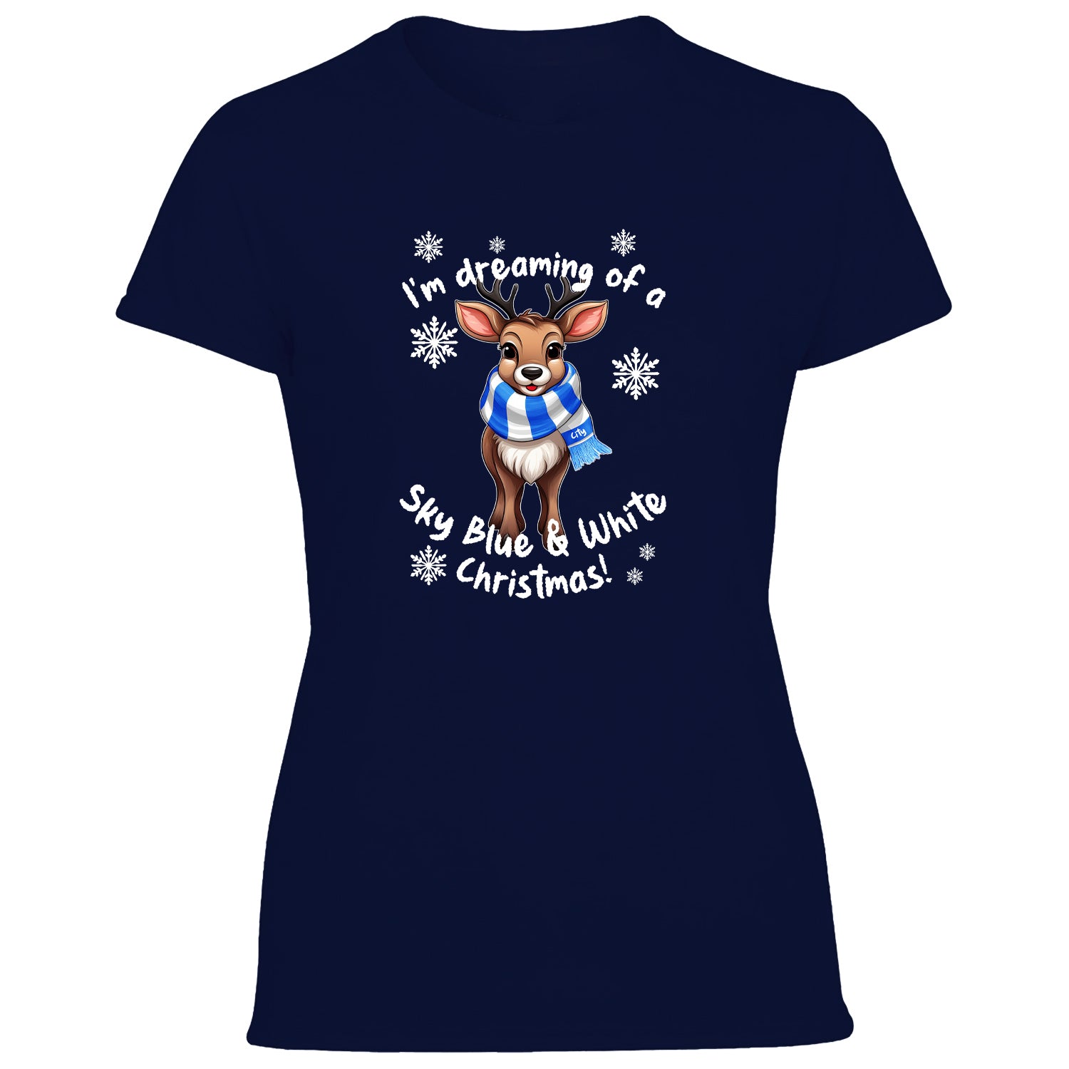 City Blue & White Christmas Reindeer Women's Tshirt