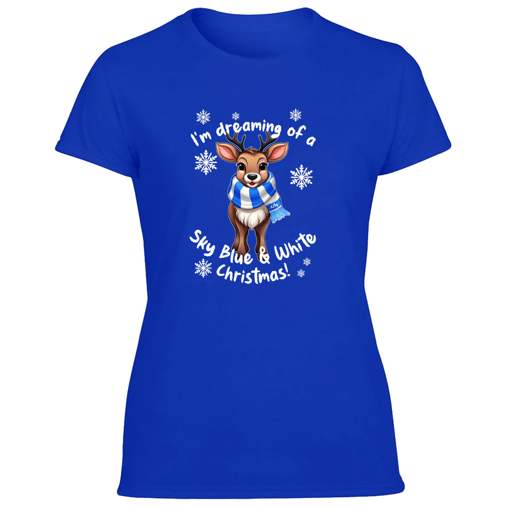 City Blue & White Christmas Reindeer Women's Tshirt