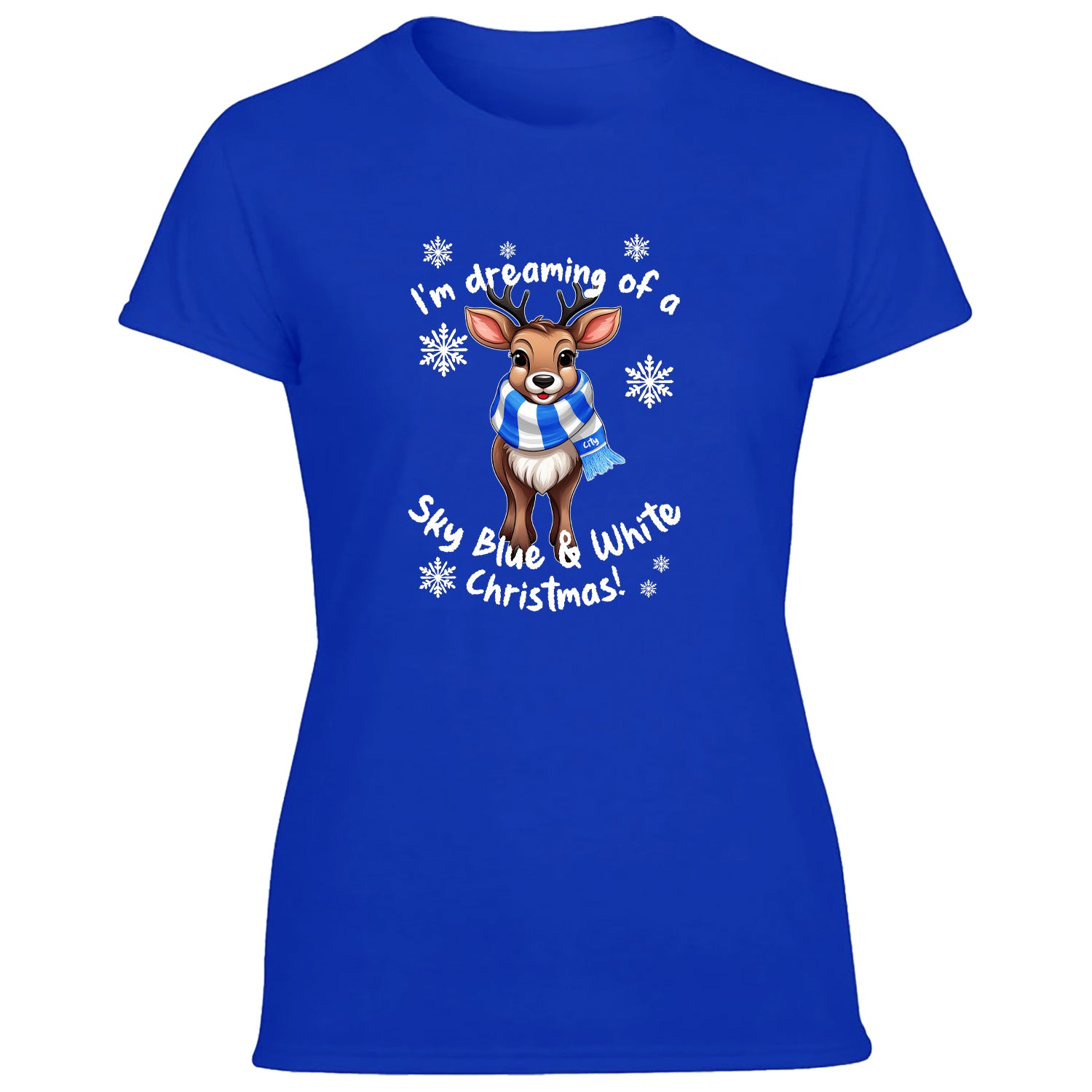 City Blue & White Christmas Reindeer Women's Tshirt