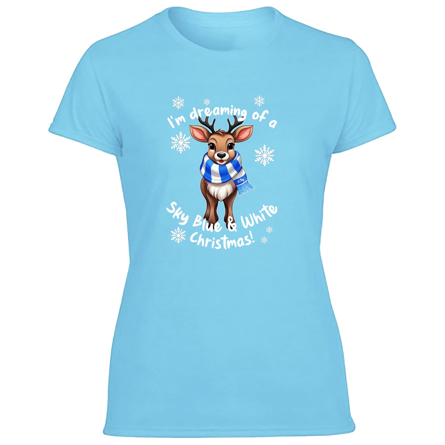 City Blue & White Christmas Reindeer Women's Tshirt