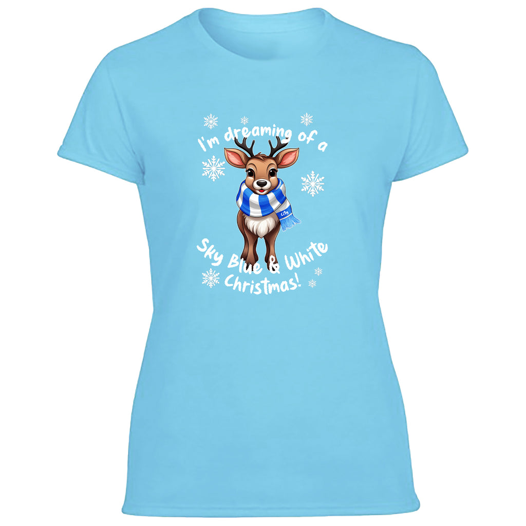 City Blue & White Christmas Reindeer Women's Tshirt