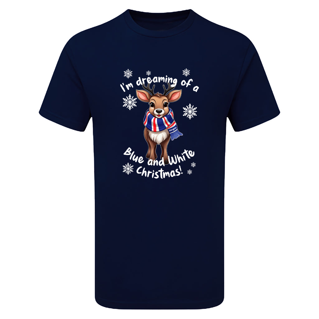 Glasgow Blue & White Christmas Reindeer Men's Tshirt
