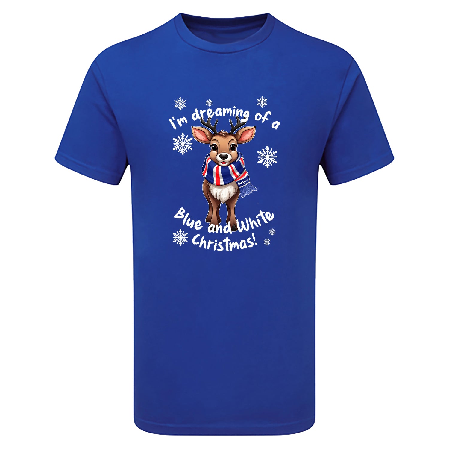 Glasgow Blue & White Christmas Reindeer Children's Tshirt
