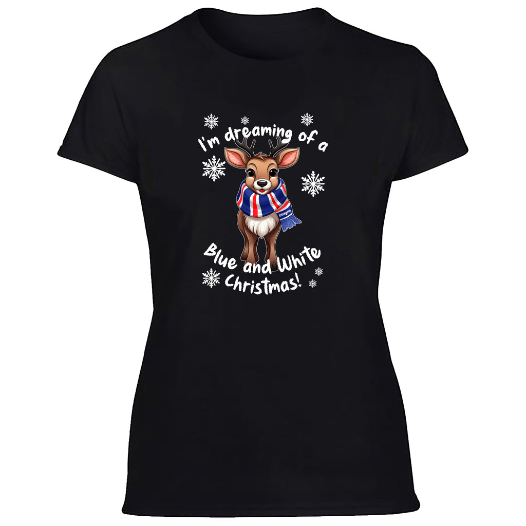 Glasgow Blue & White Christmas Reindeer Women's Tshirt