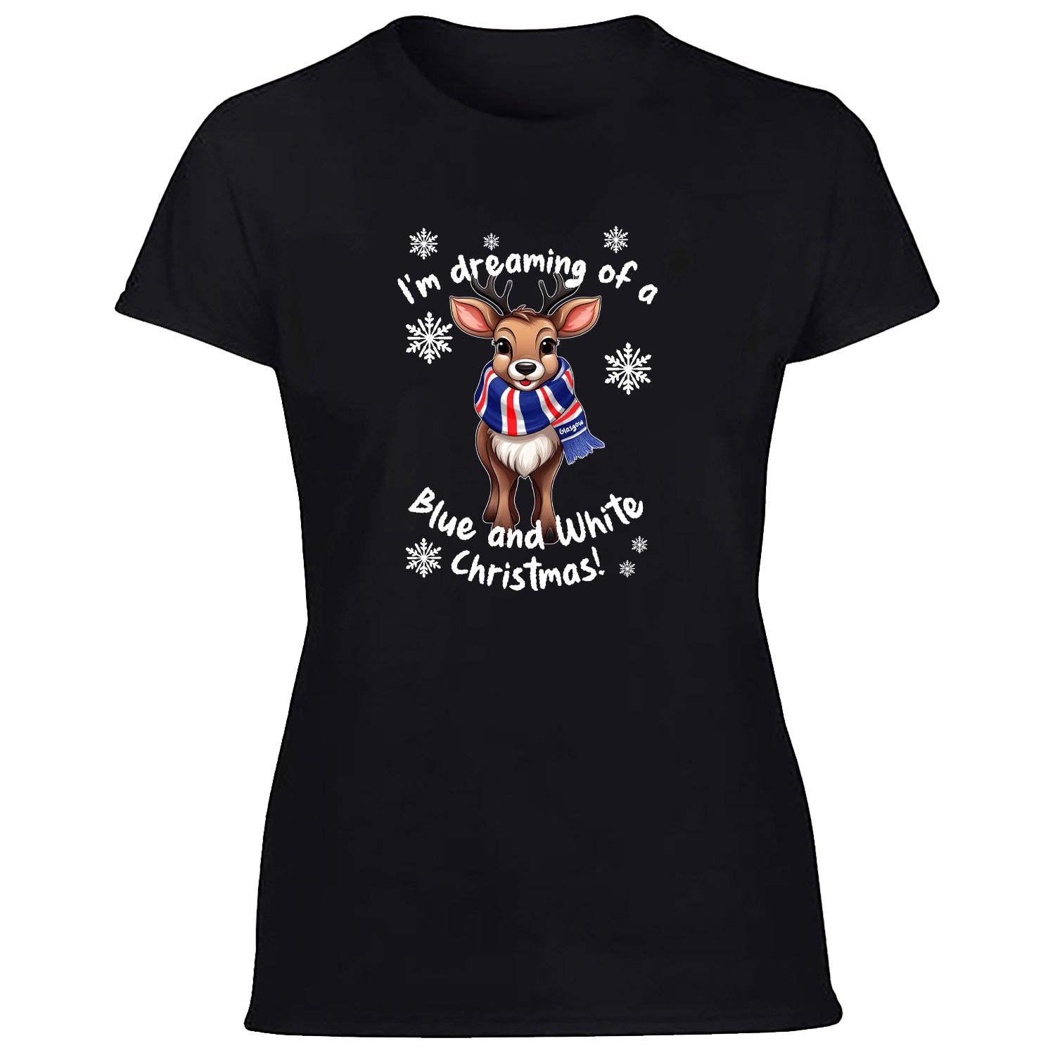 Glasgow Blue & White Christmas Reindeer Women's Tshirt