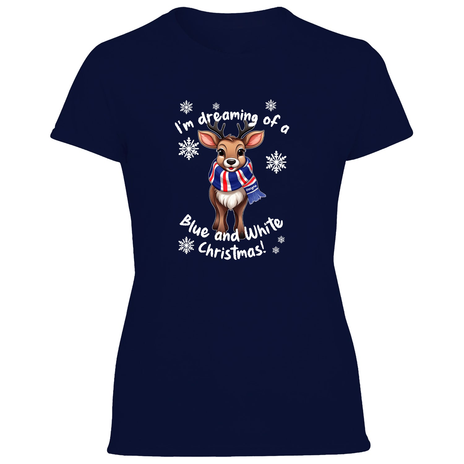 Glasgow Blue & White Christmas Reindeer Women's Tshirt