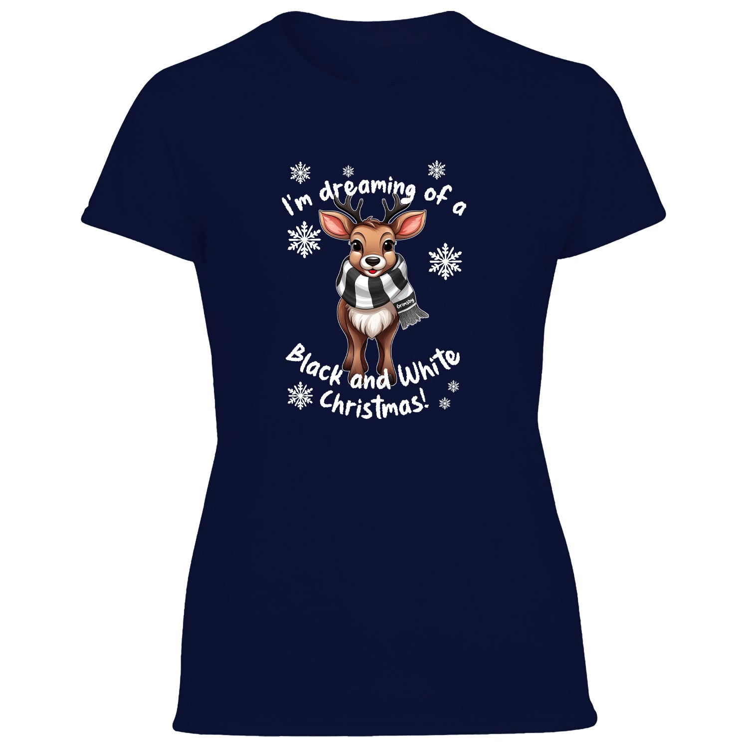 Grimsby Black & White Christmas Reindeer Women's Tshirt