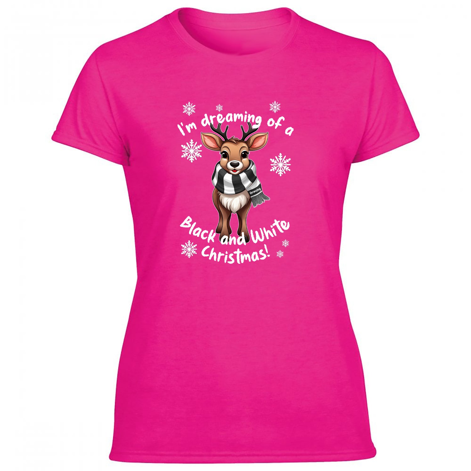 Grimsby Black & White Christmas Reindeer Women's Tshirt