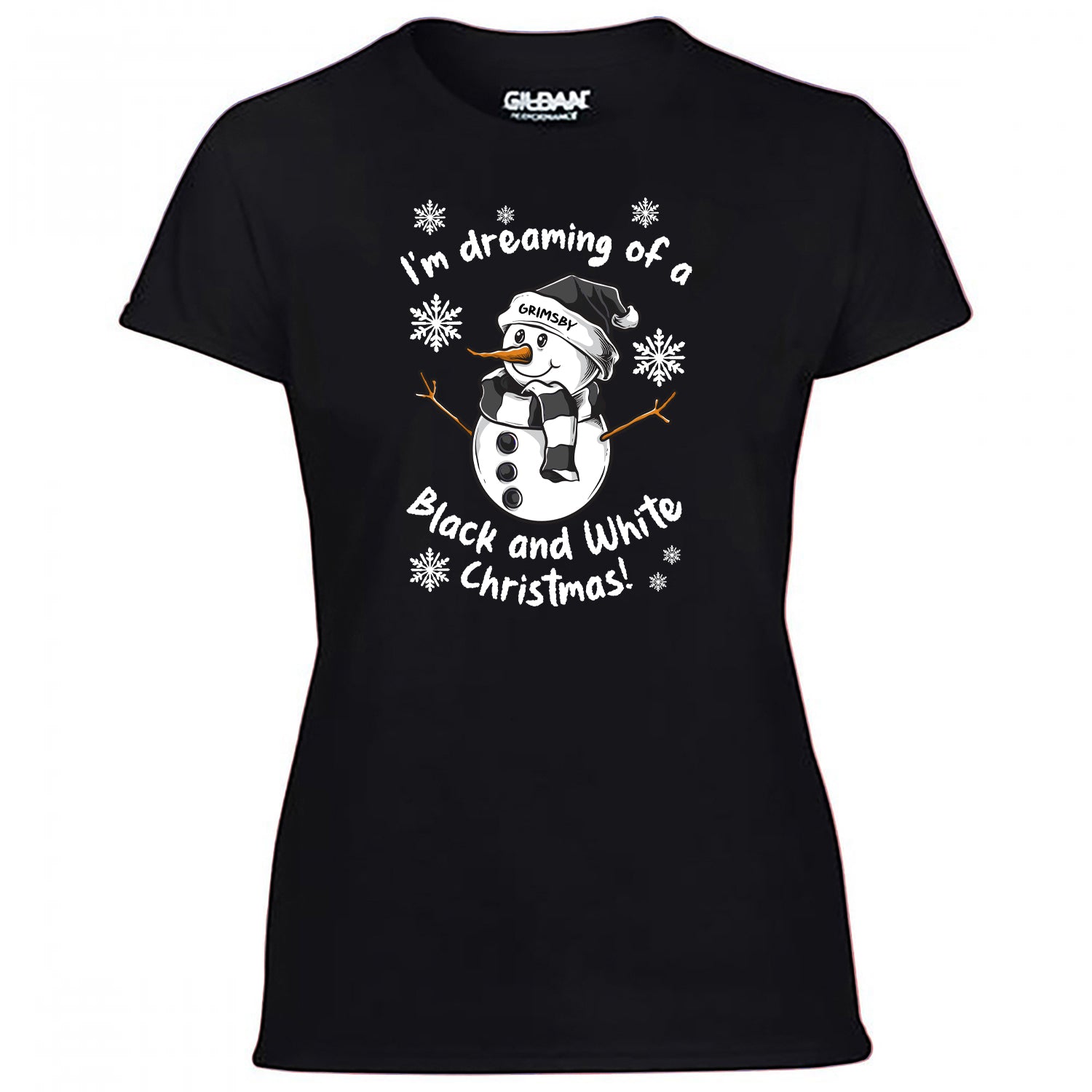 Grimsby Black & White Christmas Snowman Women's Tshirt