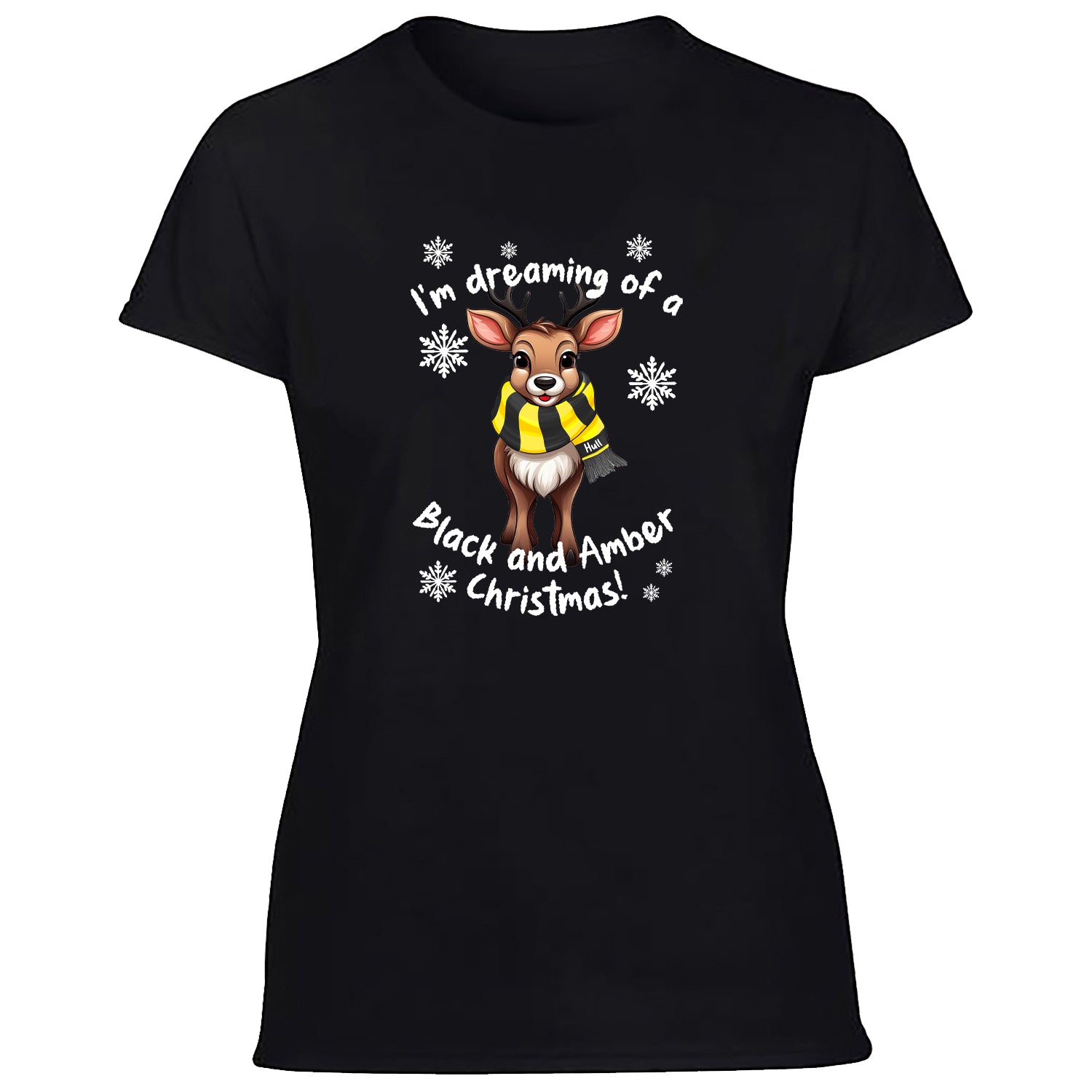 Hull Black & Amber Christmas Reindeer Women's Tshirt