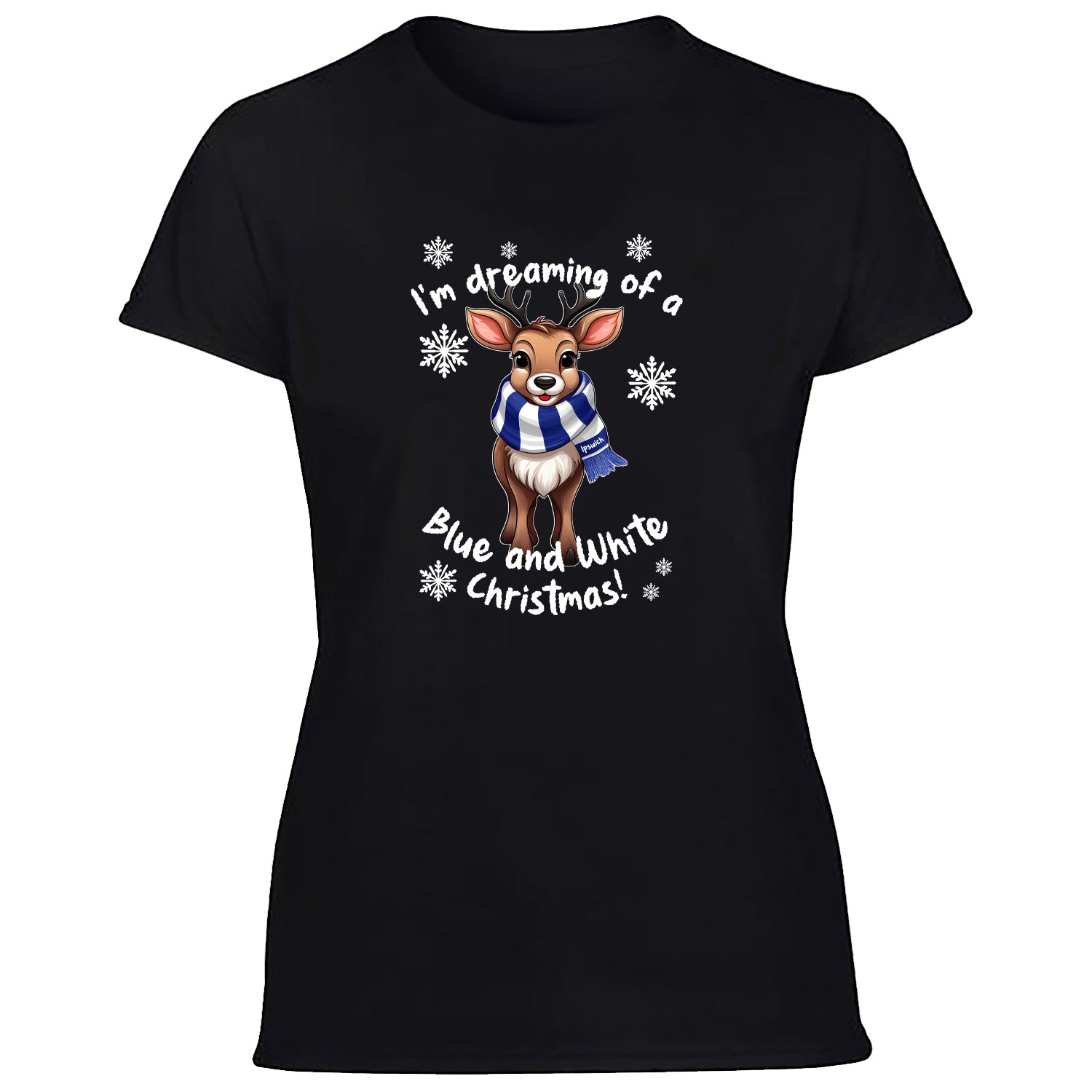 Ipswich Blue & White Christmas Reindeer Women's Tshirt