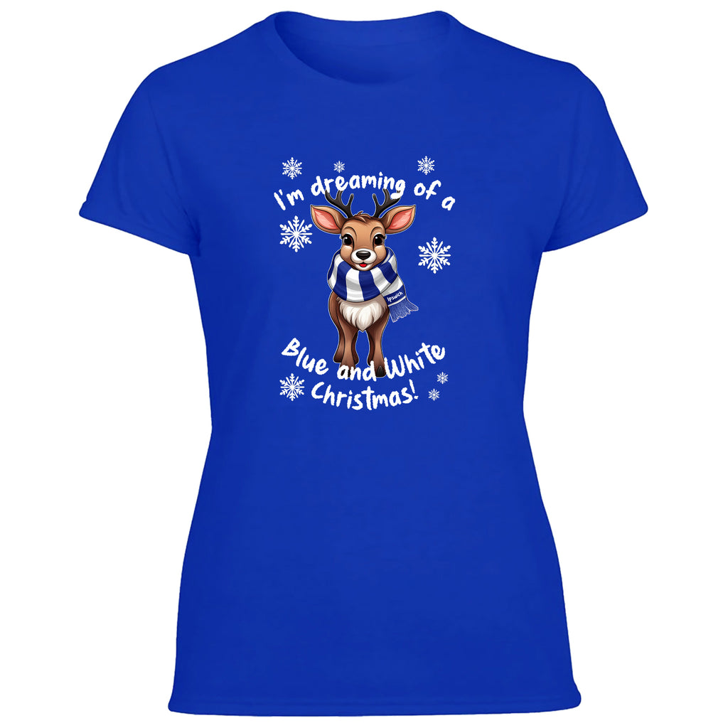 Ipswich Blue & White Christmas Reindeer Women's Tshirt