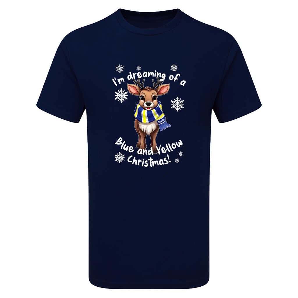 Leeds Blue & Yellow Christmas Reindeer Men's Tshirt