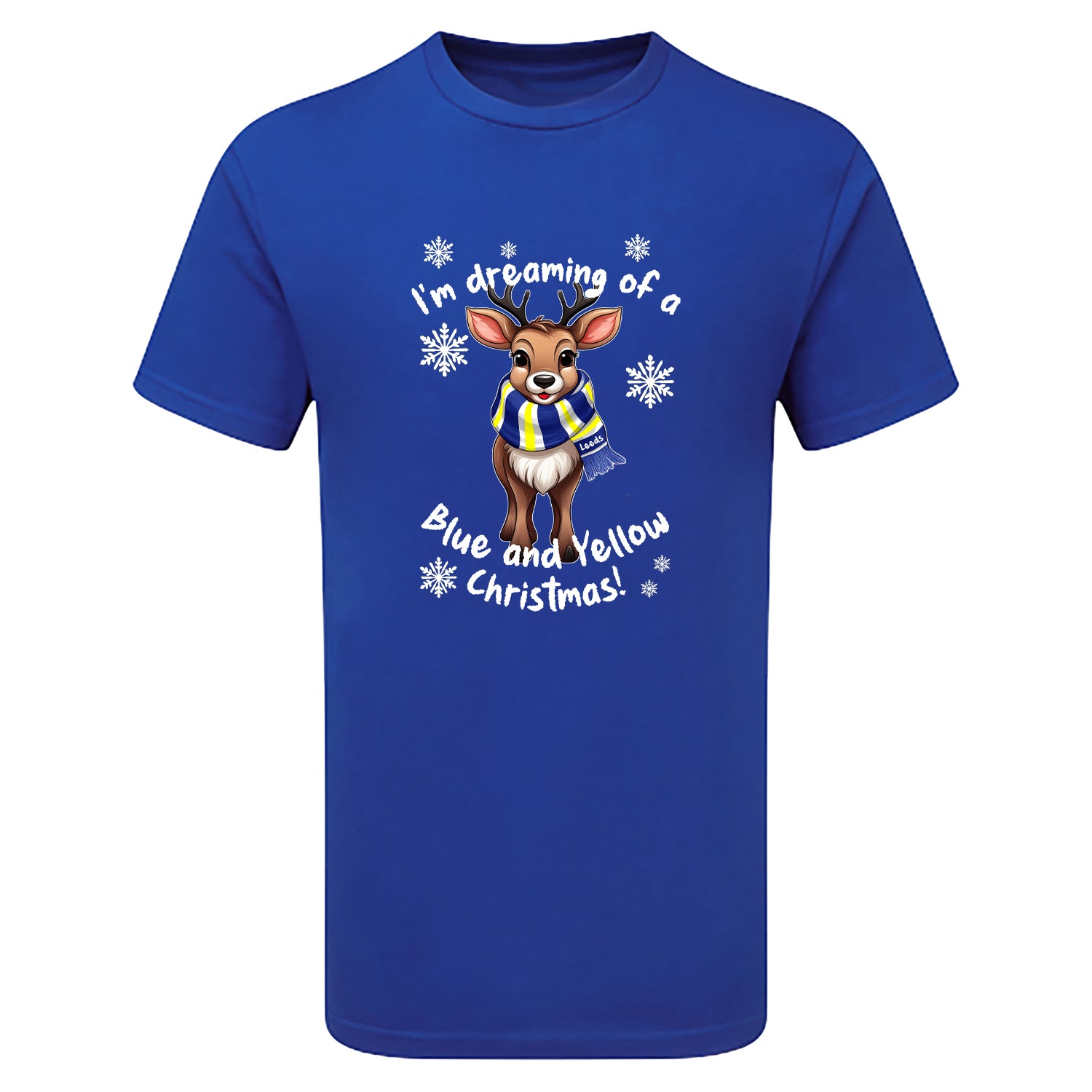 Leeds Blue & Yellow Christmas Reindeer Children's Tshirt