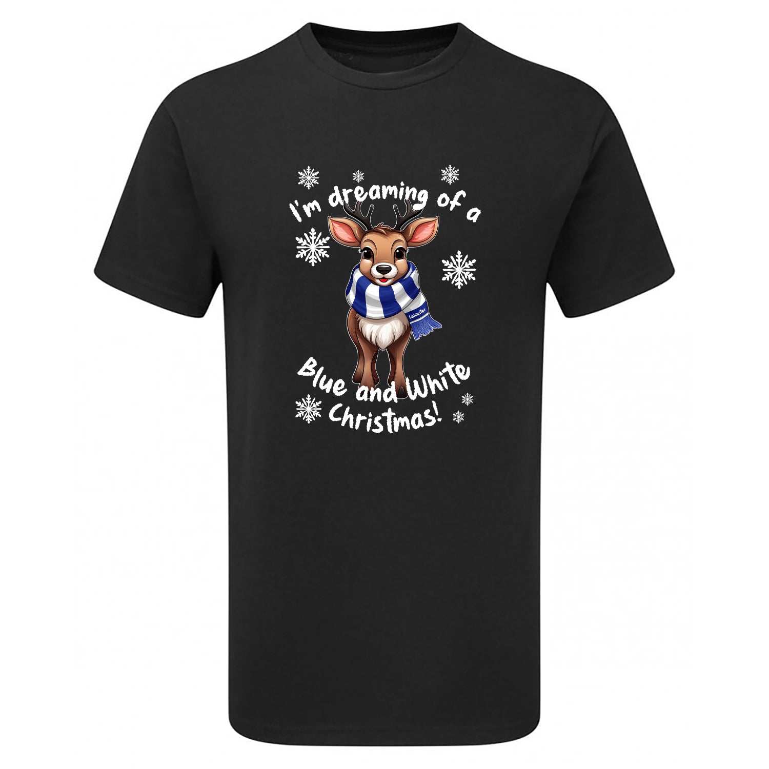 Leicester Blue & White Christmas Reindeer Children's Tshirt