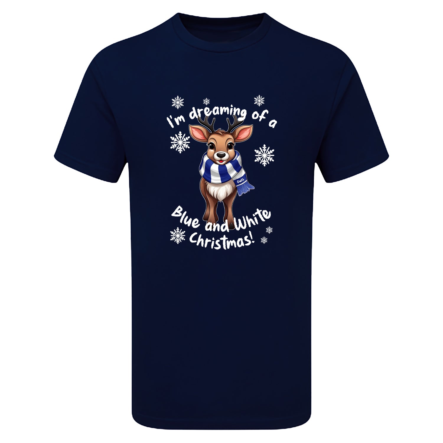Owls Blue & White Christmas Reindeer Children's Tshirt