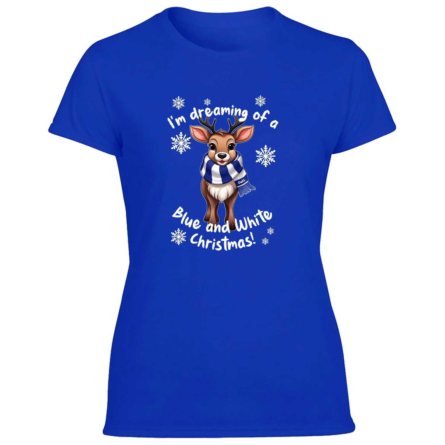 Owls Blue & White Christmas Reindeer Women's Tshirt