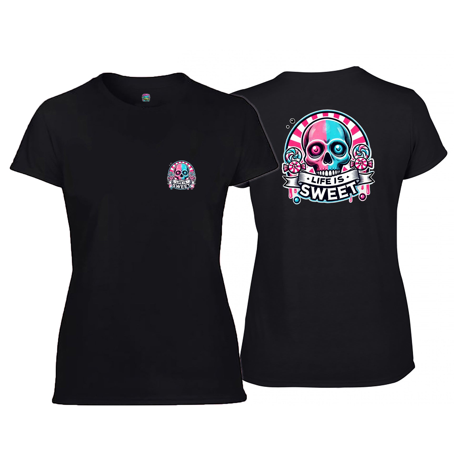 Candy Cabs Life Is Sweet 'Skull' (Stripes) Women's Tshirt