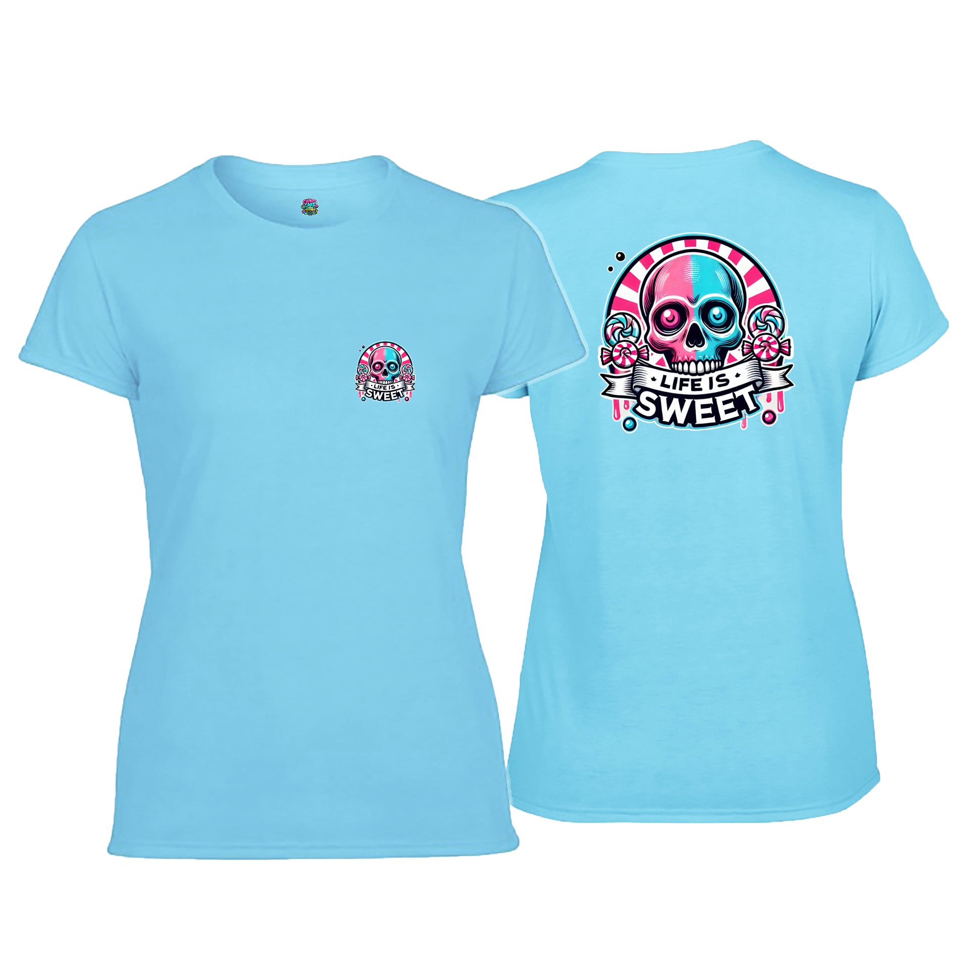 Candy Cabs Life Is Sweet 'Skull' (Stripes) Women's Tshirt
