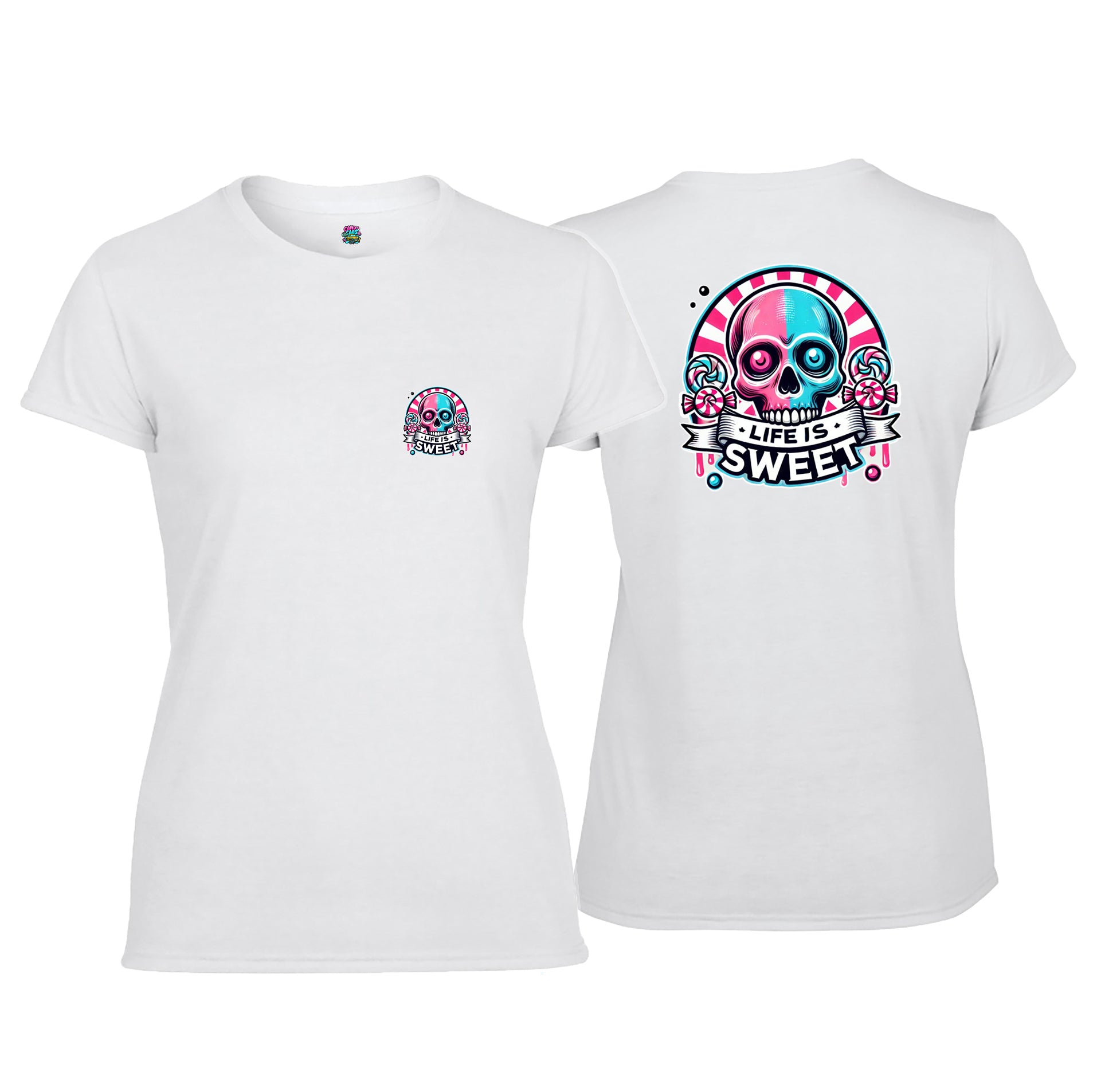 Candy Cabs Life Is Sweet 'Skull' (Stripes) Women's Tshirt