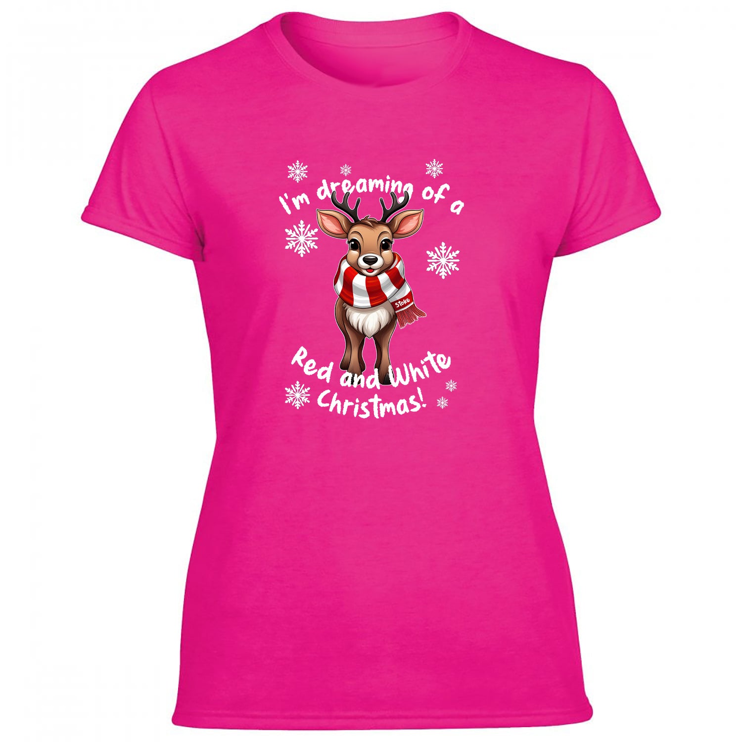 Stoke Red & White Christmas Reindeer Women's Tshirt