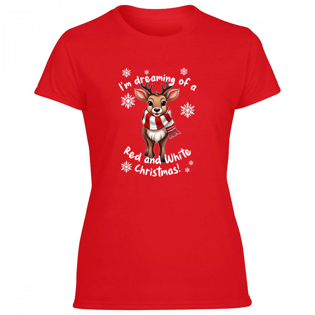 Sunderland Red & White Christmas Reindeer Women's Tshirt
