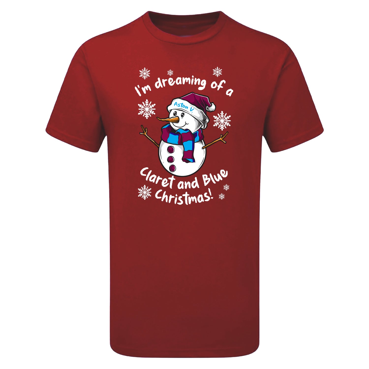 Aston V. Claret & Blue Christmas Snowman Men's Tshirt