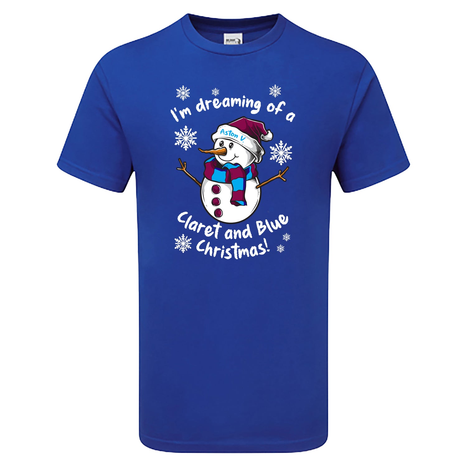 Aston V. Claret & Blue Christmas Snowman Men's Tshirt