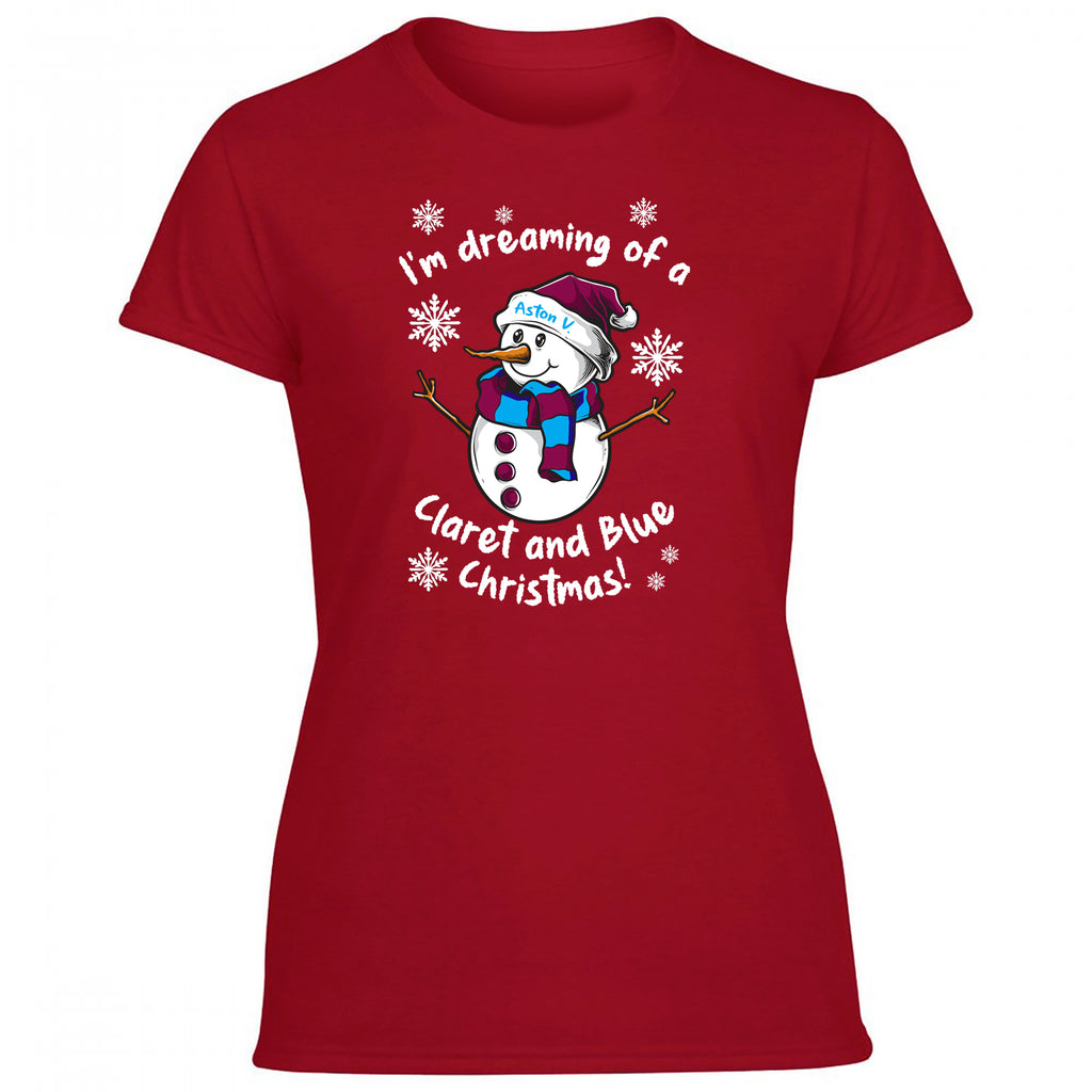 Aston V. Claret & Blue Christmas Snowman Women's Tshirt