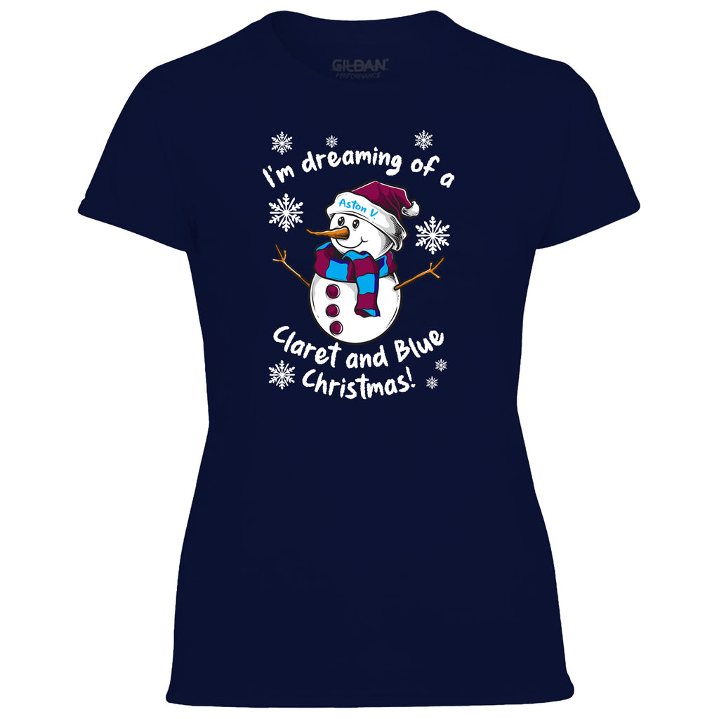 Aston V. Claret & Blue Christmas Snowman Women's Tshirt