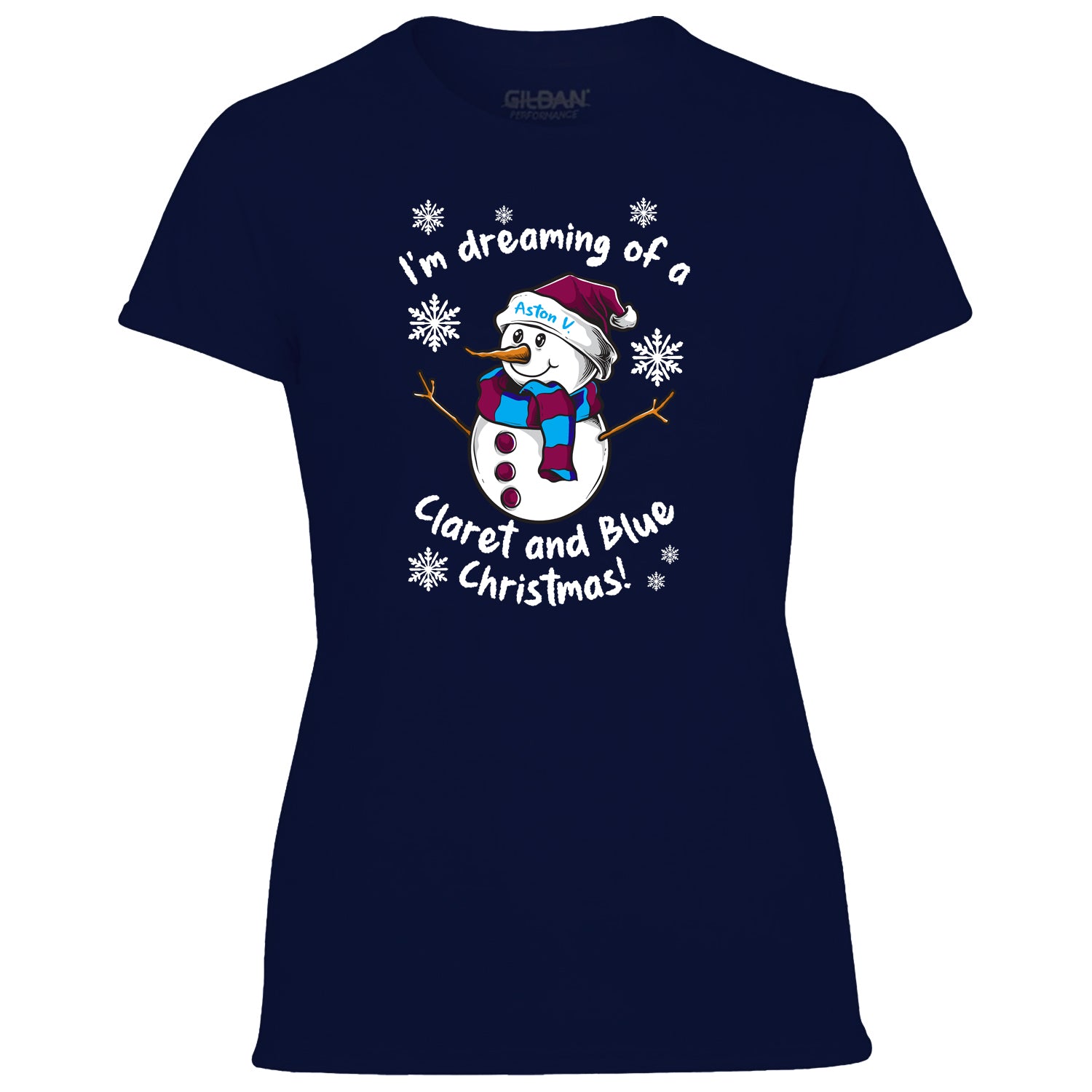 Aston V. Claret & Blue Christmas Snowman Women's Tshirt