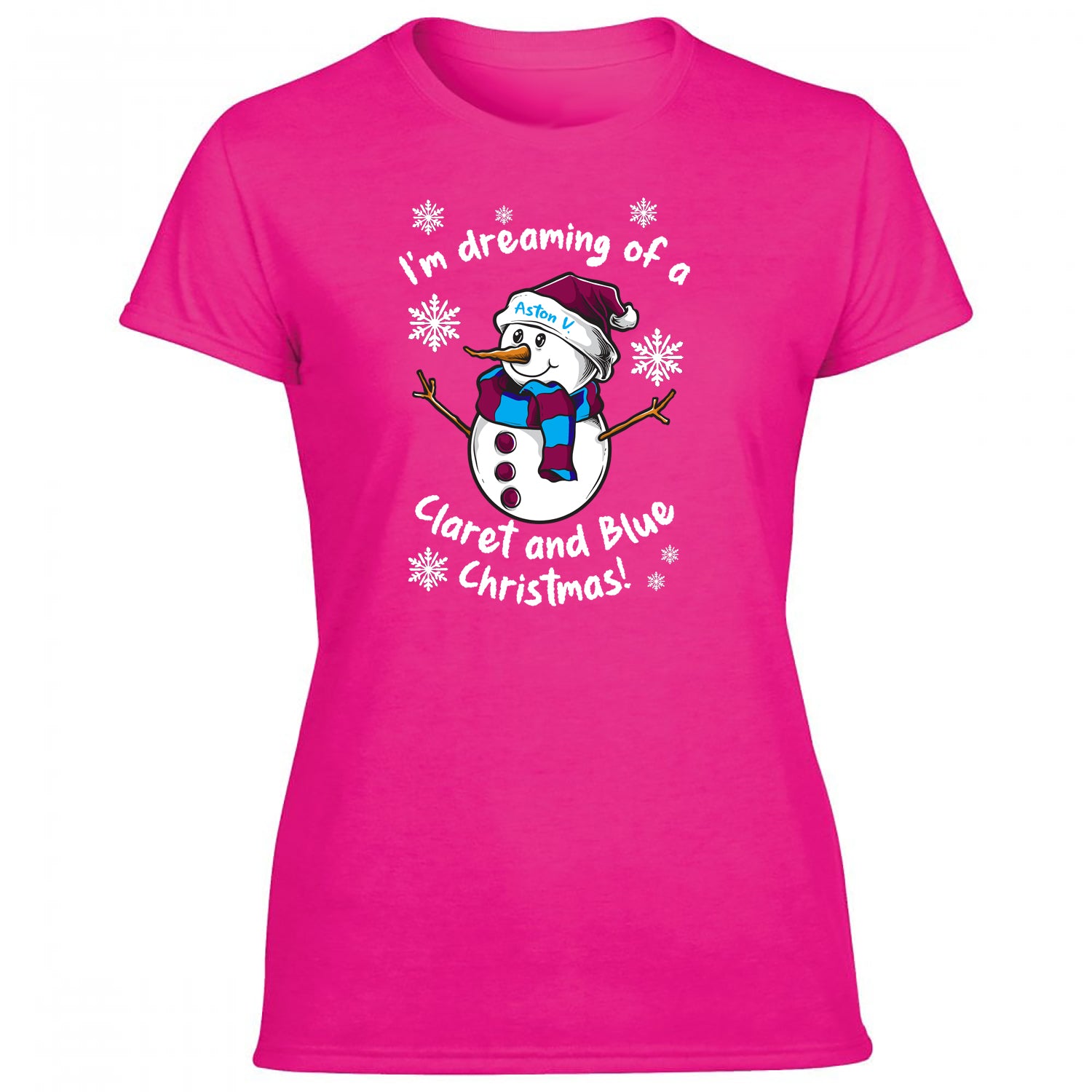 Aston V. Claret & Blue Christmas Snowman Women's Tshirt