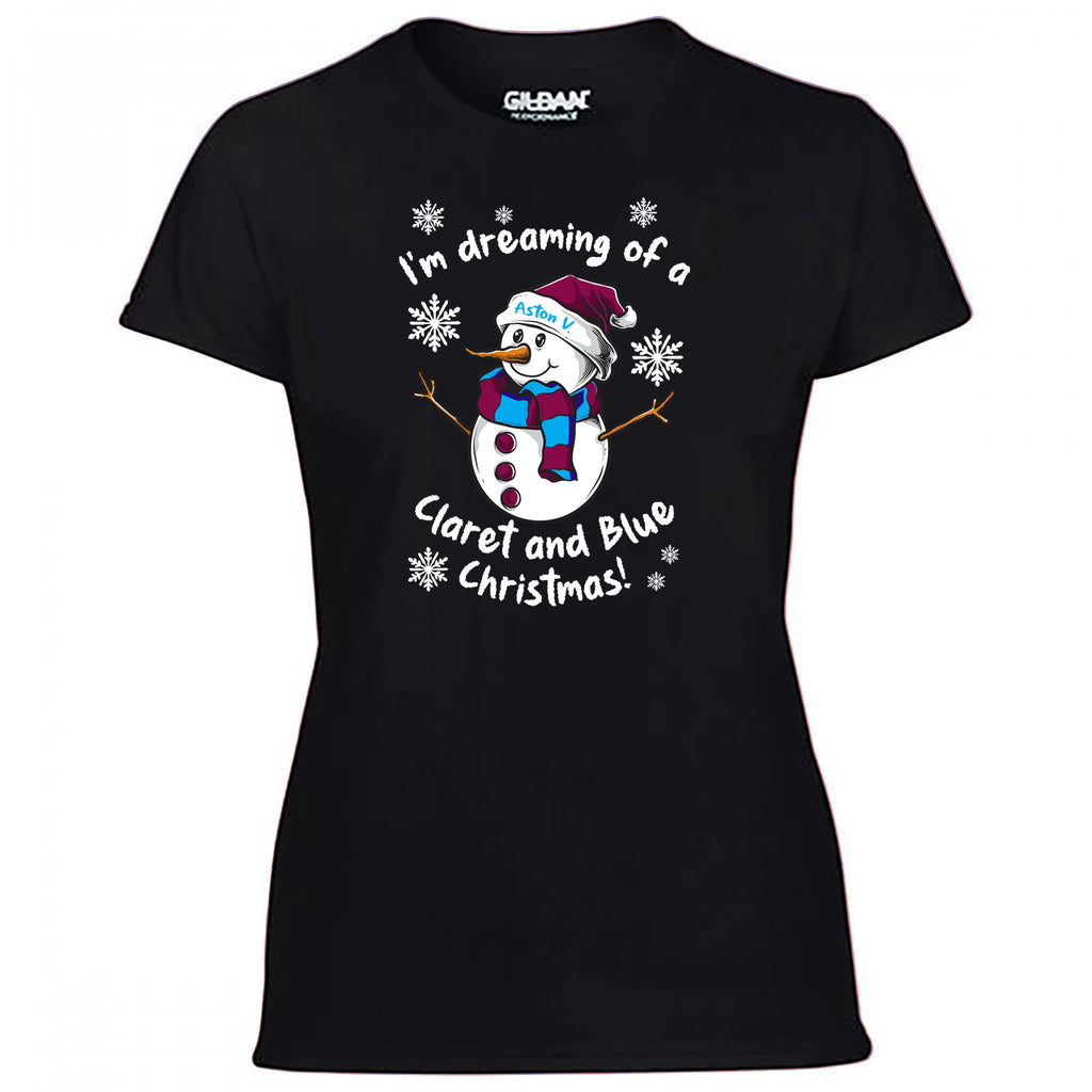 Aston V. Claret & Blue Christmas Snowman Women's Tshirt